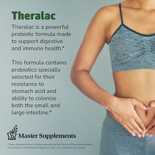 Master Supplements Theralac - 30 Capsules, Pack of 2 - Multi-Strain Probiotic for Optimal Gut Health + Gas & Bloating Relief - Gluten Free - 60 Servings