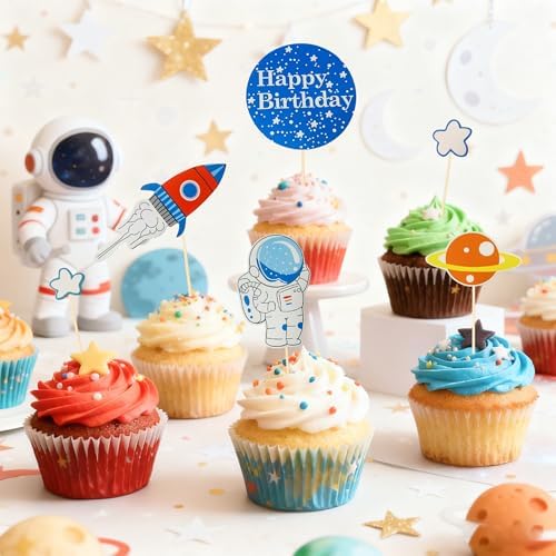 10 sets of astronaut theme birthday cake decorations - astronaut rocket planet cake decoration material package - suitable for baby and children's space birthday party supplies