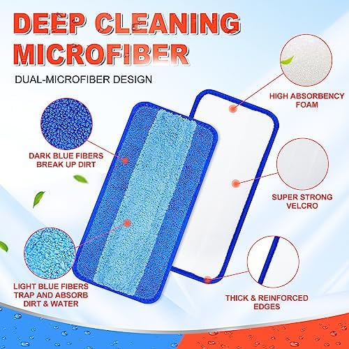 DR DAPPER Reusable Wet Jet Pads Compatible with Swiffer WetJet Mop, 2 Pack Wet Jet Refills, Reusable Wet Pads, Microfiber Mop Pad Refills for Floor Mopping and Cleaning, Wet & Dry Use Refills, Blue