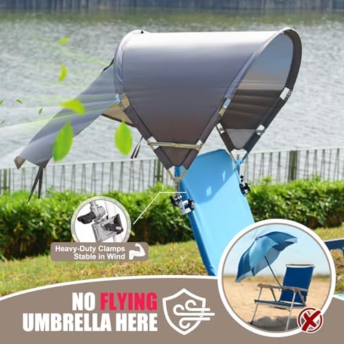 Universal Chair Umbrella Canopy, UPF 50+ Chair Sun Shade Attachment with Adjustable Clamp Fits Most Brands’ Beach, Camping, Lawn, Wheelchair, Tanning, Zero Gravity, Lounge, Fishing Chairs, Patented