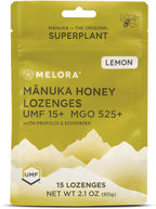 Manuka Honey Lozenges, Lemon Lozenges for Sore Throat Relief, 15 Honey Cough Drops (2.1 oz) – Dry Mouth Lozenges infused with Propolis & Echinacea, made with Raw Honey for Immune Support