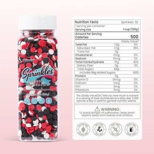 Edible Red and Black White Sprinkles, Confetti Sprinkles for Cake Decorating, Round Sprinkles for Cupcakes, Cookies, Ice Cream, and Candy(120g/4.23oz)