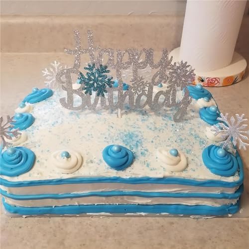 PartyWoo Frozen Cake Toppers, 20 pcs Snowflakes Cupcake Topper Set, Glitter Silver and Blue for Frozen Cake Winter Wonderland Birthday Party Decorations