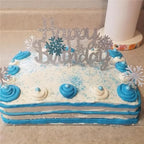 PartyWoo Frozen Cake Toppers, 20 pcs Snowflakes Cupcake Topper Set, Glitter Silver and Blue for Frozen Cake Winter Wonderland Birthday Party Decorations