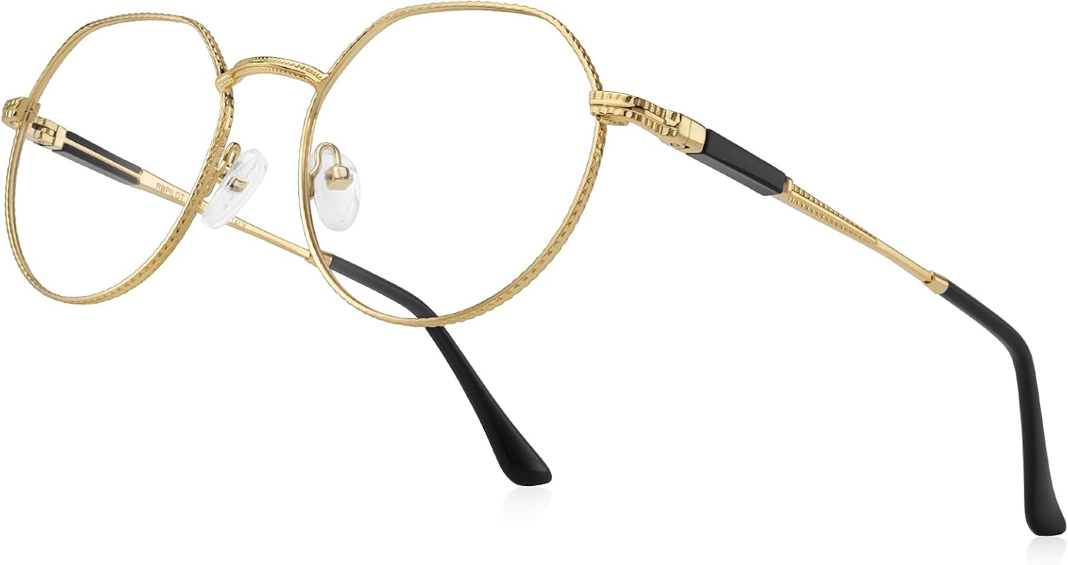 Classic Round Polygon Reading Glasses for Men Women Light Blocking Computer Readers Spring Hinge Metal Frame