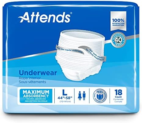 Attends Adult Absorbent Underwear, Large [18 Count] - Maximum Absorbency for Men and Women - Disposable Pull-On Diapers with Tear-Away Sides and Breathable Waistband - AP0730
