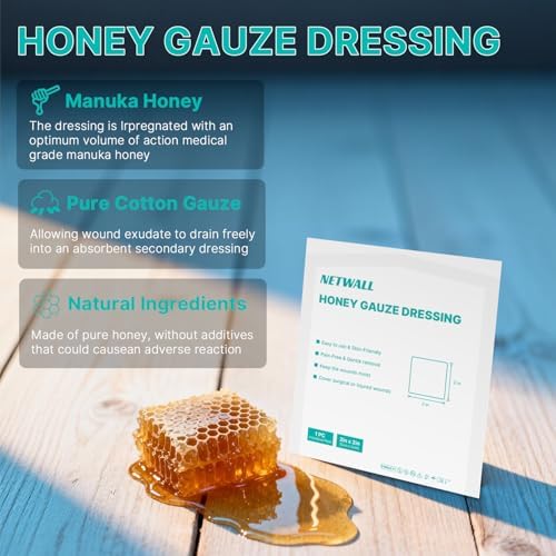 Manuka Honey Wound Dressing 2" x 2" Nonstick Gauze Pads, Sterile Medical Grade Manuka Honey for Wound Care, Honey Patch Wound Repair for Burns, Abrasions, Cuts and Scalds (Individually Pack of 10)