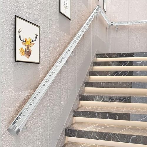 Stairs Handrail for Indoor Interior Staircase, Transparent Acrylic Grab Bars/Wall Mounted HD Clear Crystal Hand Railings, Silver Complete Kit(Size:3ft/90cm)