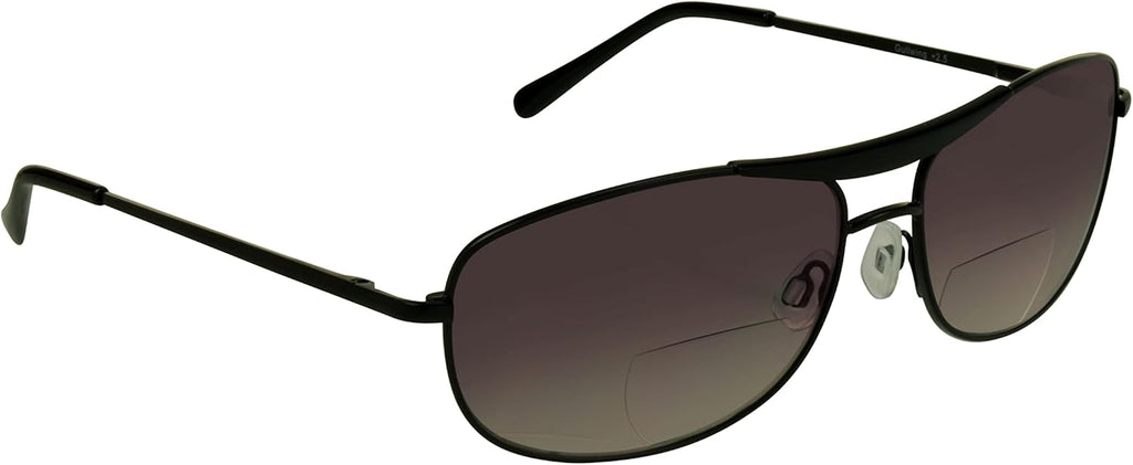 proSPORT Aviator Bifocal Sunglasses +1.50 Black Gunmetal Frame Smoke Lens Bifocal for Men and Women
