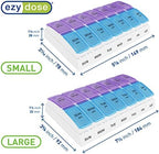 EZY DOSE Weekly AM/PM Pill Organizer, 7-Day Vitamin Container and Daily Medication Box with Large Pop-Out Compartments, 2 Times a Day Pill Holder, Blue and Purple Lids, Travel-Friendly Design