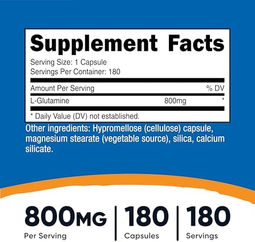 Nutricost L-Glutamine 800mg, 180 Capsules - Gluten Free, Non-GMO
