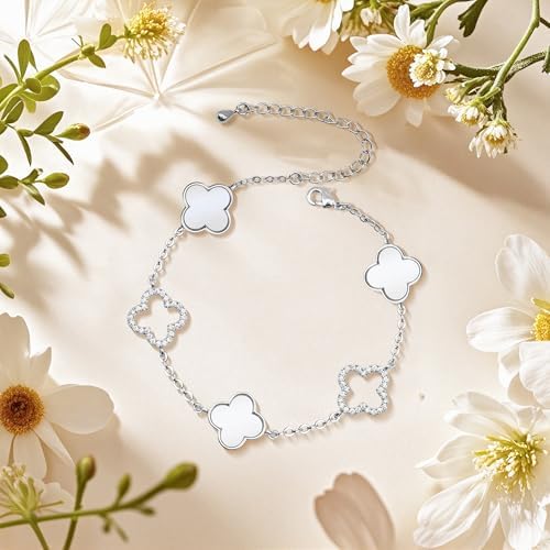Clover Bracelet for Women 18k Gold Plated Silver Lucky Four Leaf Link Chain Bracelets Charm Trendy Jewelry Gifts for Women