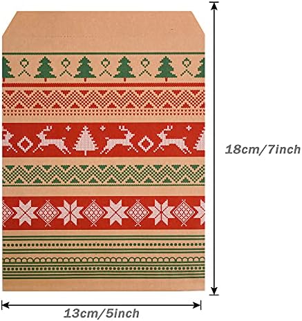 100 Pieces Christmas Kraft Treat Bags Holiday Goody Buffet Paper Bags for Xmas Party Supplies,4 Styles
