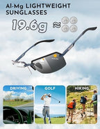 BIRCEN Mens Metal Photochromic Sunglasses: UV Protection Al-Mg Sun Glasses Ultra-light Rimless Shades for Driving Cycling
