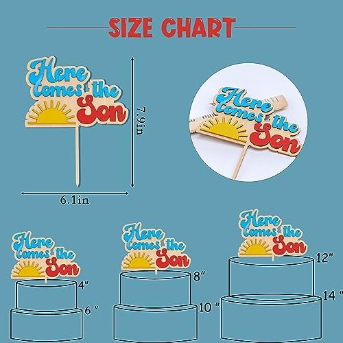 Here Comes The Son Baby Shower Cake Topper - Boho Sunshine Wooden Cake Topper,Boy Retro Sun Party Deco (SON TOPPER)