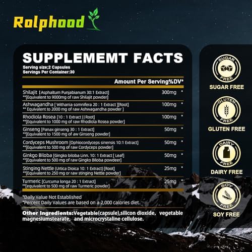 Shilajit for Men/Women - Pure Himalayan Organic,Shilajit Capsules with Ashwagandha,Supplements 60 Capsules Alternative to Resin,Drops & Gummies