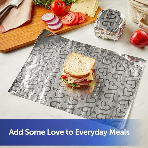 Reynolds Wrap Fun Foil Embossed Aluminum Foil Roll with Hearts, Premium Raised Textured Roll for Food Gifting, Anniversaries, Birthdays, and More, 16.6 Yards x 12 Inches, 50 Sq. Ft.