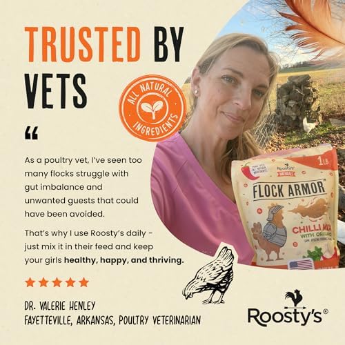 Roosty's Naturals Flock Armor - Chicken De-Wormer Powder - Chili Mix | XL 1LB Pouch | All-Natural Formula | US-Made Chicken Wormer - 16oz Bag