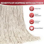 Matthew Cleaning 16oz 3Pack Cotton Floor Mop,Cotton Looped-Open String Heavy Duty String Refills, Universal Headband Blend,Mop Head Replacement for Home, Industrial and Commercial Use(White)