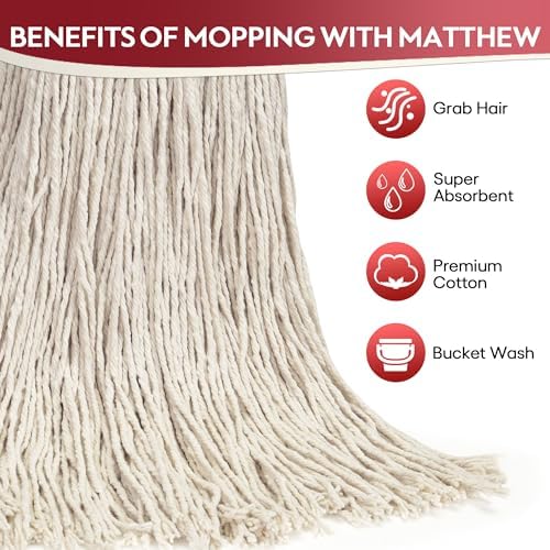 Matthew Cleaning 16oz 3Pack Cotton Floor Mop,Cotton Looped-Open String Heavy Duty String Refills, Universal Headband Blend,Mop Head Replacement for Home, Industrial and Commercial Use(White)