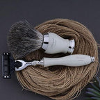 Haryali London Mens Shaving Kit 3 Edge Razor with Pure White Badger Hair Shaving Brush, Soap and Bowl Perfect Set for Men