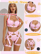 Avidlove Lingerie Set for Women Sexy Strappy Lingerie Underwire Push Up Bra Garter Set Lingerie with Chain