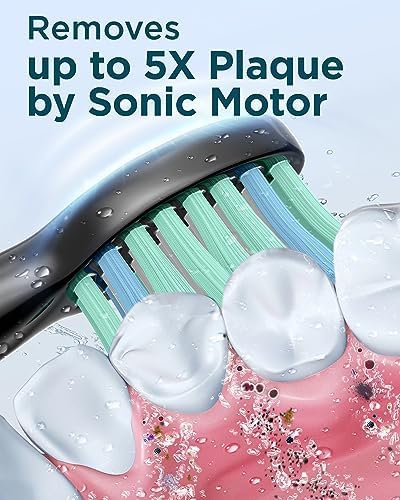 Sonic Electric Toothbrush for Adults - Rechargeable Electric Toothbrush with 8 Brush Heads & Travel Case,Teeth Whitening, Power Electric Toothbrush with Holder, 3Hours Charge for 120 Days - Black
