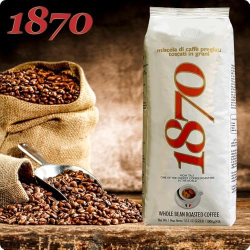1870 by Caffè Barbera: Hesperia Premium Whole Bean Roasted Coffee, 4 Bean Blend from Indonesia and Brazil, Roasted in Italy by a Single Family over 150 years and 6 Generations (since 1870), 2.2lb / 1kg