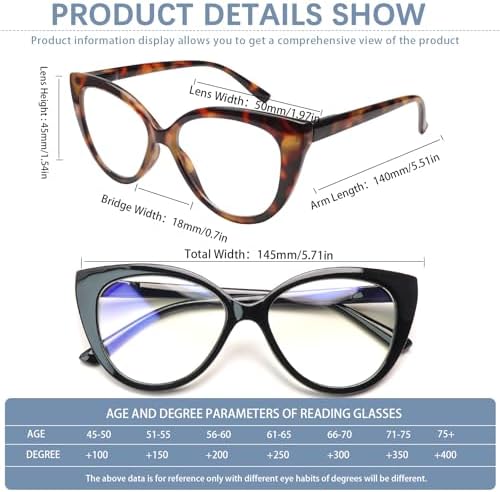 CLASAGA Progressive Multifocus Reading Glasses for Women Blue Light Blocking Spring Hinge Computer Multifocal Cat Eye Readers