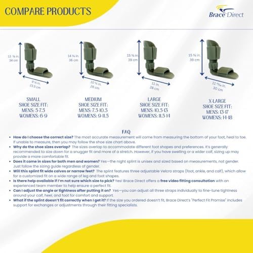 Brace Direct Padded Night Splint 90 Degree Sleeping Boot - Immobilizing Stretching Support for Plantar Fasciitis, Drop Foot, Achilles Tendonitis, Heel Spurs, Large (US Shoe Men 10.5-12.5 / Women