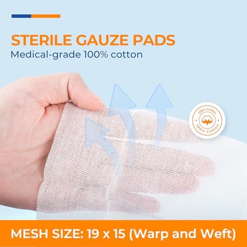 100 Pack Sterile Gauze Pads 4x4 Inch 12-Ply, 100% Cotton Large Gauze Sponges for Wound Care, Highly Absorbent Bulk Hospital-Grade First Aid & Surgical Dressing