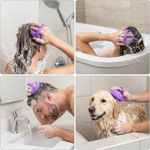 Scalp Massager Shampoo Brush, Hair Scalp Scrubber Shower Brush, Scalp Exfoliator and Head Massager for Women Men Kids Pets, Dandruff Cleaning Hair Wash Brush for Wet and Dry Use Purple