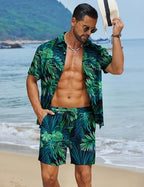 COOFANDY Men's Hawaiian Matching Set Summer Beach 2 Piece Outfits Flower Button Down Shirts and Shorts Vacation Outfits