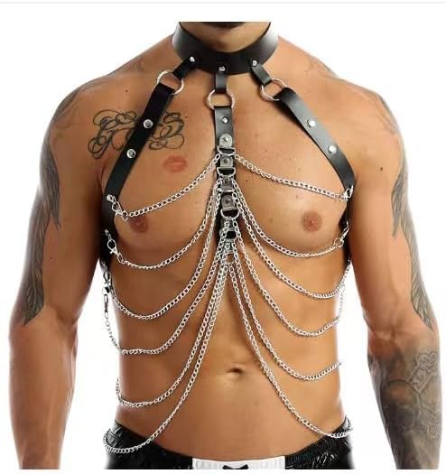 Men's Harness Belt Costume, PU Leather Body Chest for Men Sexy Punk Body Harness Belt, Adjustable Buckle Clothes Outfits, Nightclub Cosplay Clubwear bongage