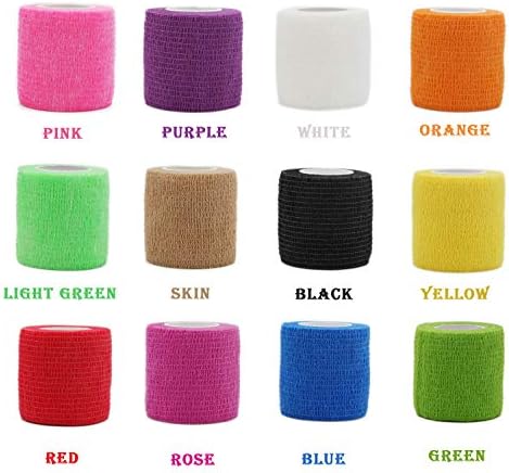 First Aid Self Adherent Cohesive Bandages, First Aid Tape Cohesive Wrap Bandage, Colorful Bandages(2 inches x 5 Yards,12 Packs,Colorful)