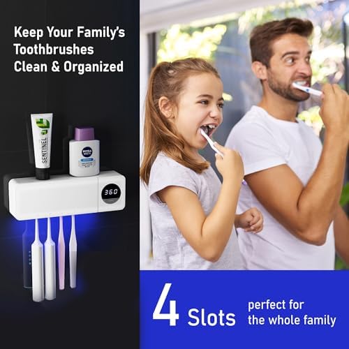 UV Toothbrush UV Light Cleaning Holder - Rechargeable Tooth Brush Smart Cleaner with Light Cleaning Air Drying - Bathroom Wall Mount Holders Cleaning and Drying