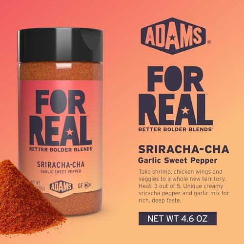 FOR REAL Sriracha-Cha Seasoning - Creamy Garlic & Sweet Pepper Blend for Shrimp, Wings, Chicken & Veggies - Gluten Free, Kosher, No Seed Oils or MSG - Medium Heat Kick - 4.6oz