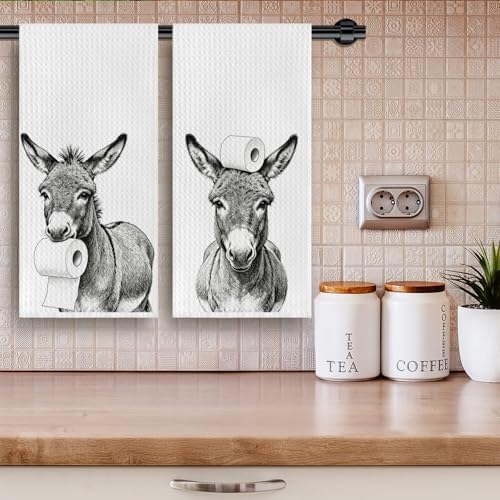 Donkey Hand Towel for Bathroom Decor,16x24 Set of 2, Funny Donkey Gift for Women & Kids