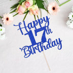 Kaoenla Glitter Happy 17th Birthday Cake Topper,Hello 17，Cheers to 17 Years,17th Anniversary /17 years old birthday Party Deco (17th, blue)