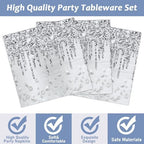 100PCS Silver Party Paper Napkins Happy Birthday Supplies Glitter Decorations Silver Diamond Theme Disposable Paper Lunch Napkins for Adults Kids Birthday Wedding Bridal Shower Favors