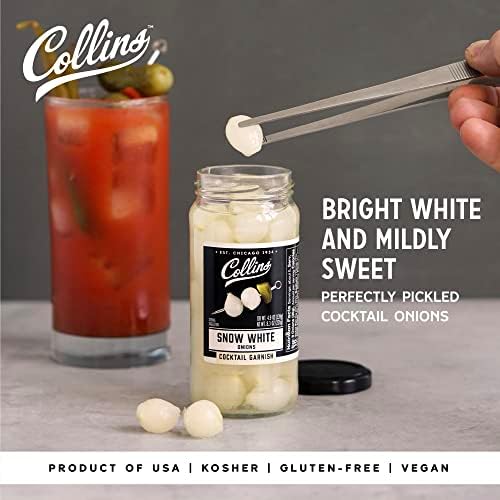 Collins Gourmet Snow White Cocktail Onion, Pickled Onion Jar for Cocktails, Bloody Mary Ingredients, Meat and Cheese Trays and Snacks, Pickled Onions, Charcuterie Board Toppers, 8.3 oz