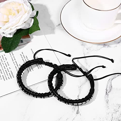 2PCS Morse Code I LOVE YOU Leather Rope Cuff Bracelets for Men Women, His and Hers Leather Adjustable Couple Bracelets