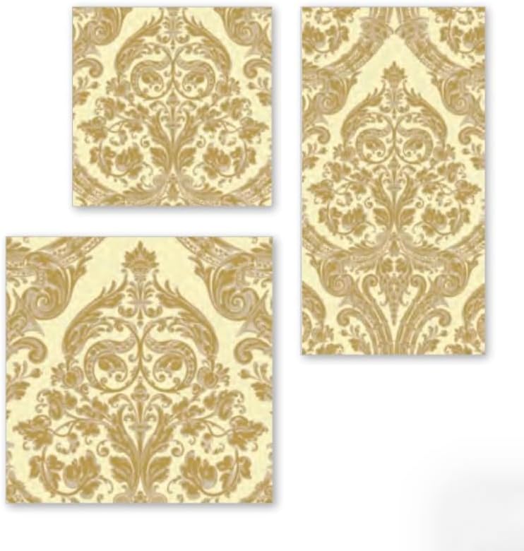 IHR Ideal Home Range Dinner Napkins Disposable 3-Ply Paper Hand Towels, 8.5" x 4.5", Grandeur (Cream/Gold), 16-Count