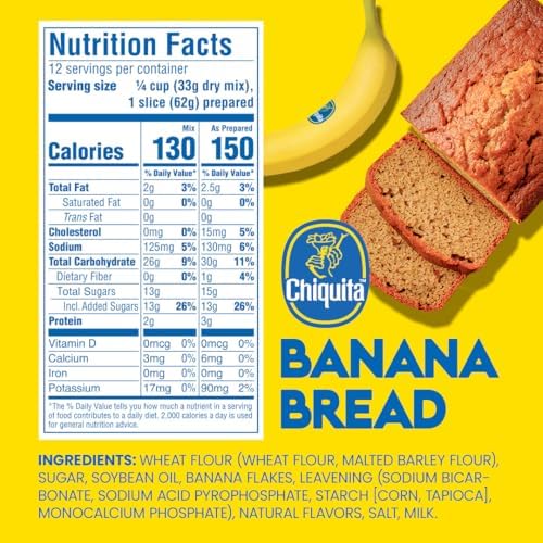 Chiquita™ Banana Bread and Muffin Mix – Moist, Easy-to-Make, No Preservatives - Just Add Bananas, Egg and Water - 13.7 Oz (Pack of 4)