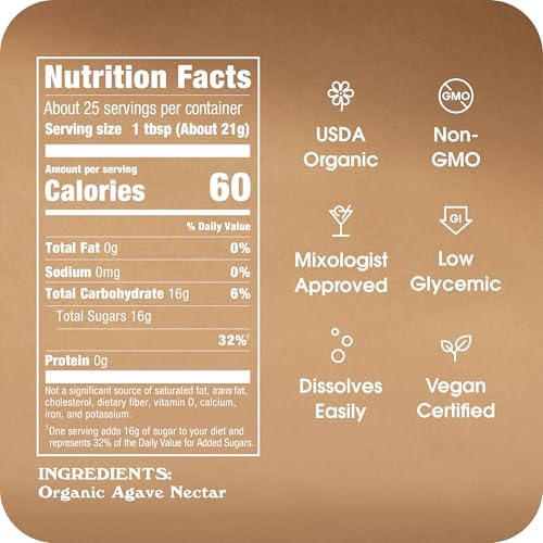 Organic Agave In The Raw Light Agave Nectar, 18.5 oz., Made With Blue Agave From Mexico, USDA Organic, Non-GMO Project Verified, Kosher Vegan and Low Glycemic Index