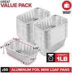 Stock Your Home Aluminum Pans Mini Loaf Pans (50 Pack) 1 Lb Aluminum Foil Tin Pans, Small Loaf Pans – 1 Pound Disposable Baking Pans Perfect for Baking Cakes, Bread Loaves - 6 x 3.5 x 2