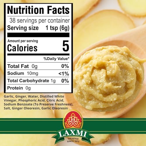 Laxmi Ginger Garlic Paste, 8 oz | Ginger and Garlic Paste in a Jar | Garlic and Ginger Paste for Cooking | A pure fresh staple
