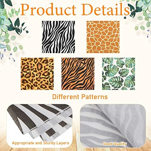 100 Pieces Jungle Safari Animal Print Party Disposable Animal Napkins Safari Napkins for Baby Shower Birthday Party, 5 Styles