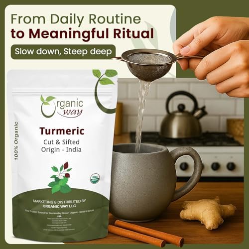 Organic Way Turmeric/Haldi Root Cut & Sifted (Curcuma Longa) - Herbal Tea | Kosher & USDA Certified | Vegan, Non-GMO & Gluten Free | Tested for Heavy Metal | 100% Raw from India (1/4LBS / 4Oz.)