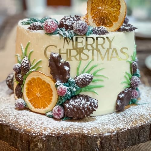 10 Pcs Mirror Gold Merry Christmas Cake Toppers Acrylic Engraved Merry Christmas Cake Topper Decorations for Party Birthday Dessert DIY Decor Supplies